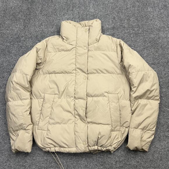 Lululemon Puffer Jacket Womens 4 Beige Down Hooded Short Insulated Winter Coat - Picture 1 of 15
